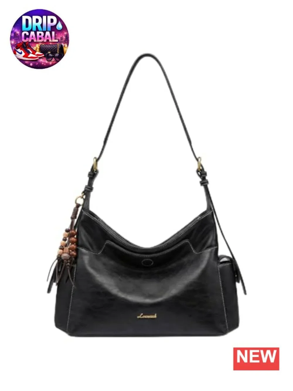 Women's Hobo Handbag with Tassel Charm - Vegan Leather Shoulder Bag for Women